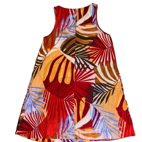 NWT C&C California 100% Linen Shift Dress Red w Tropical Print Beach Summer Sz S - Picture 12 of 16